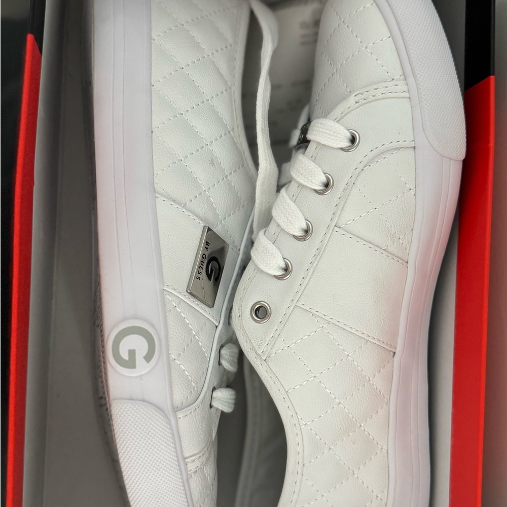 Guess White Quilted Sneakers with Silver Details